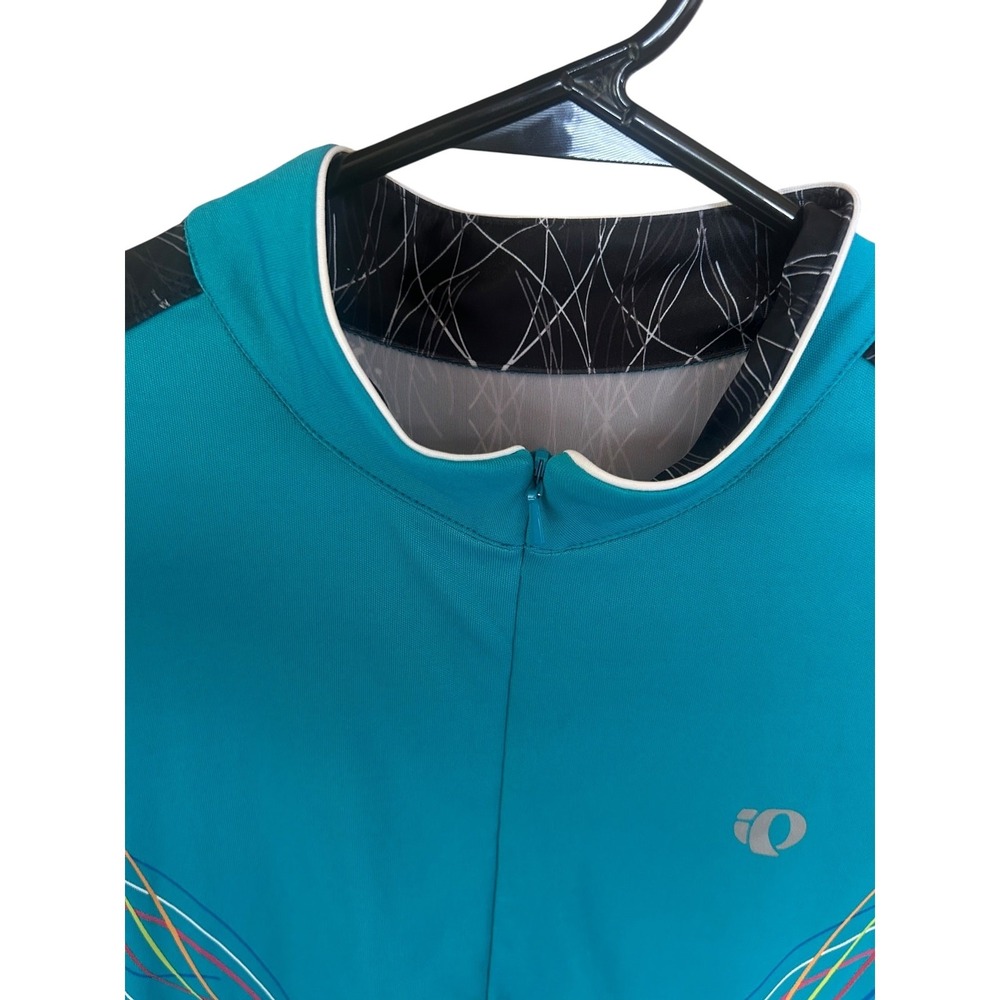 Pearl Izumi Womens Cycling Jersey L Teal Black Graphic Zip Back Pockets Sportcor - Picture 2 of 10